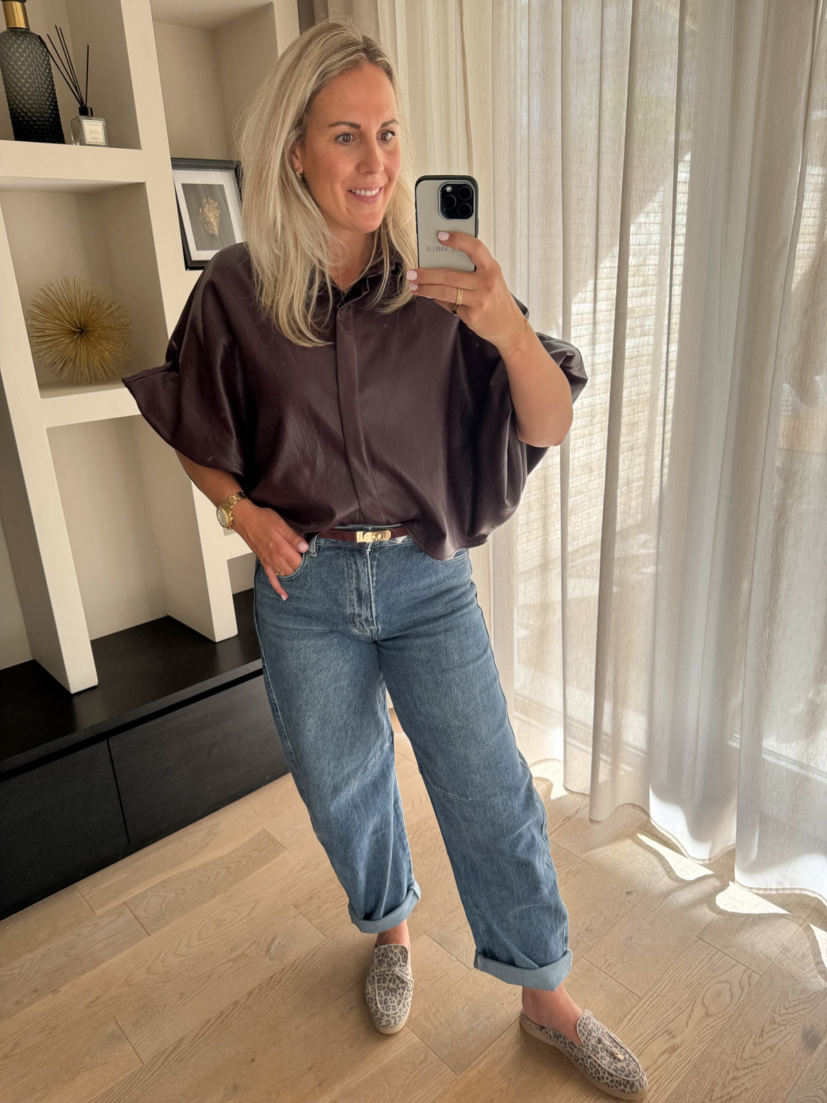 Manon - Ballonblouse PU - aubergine paars