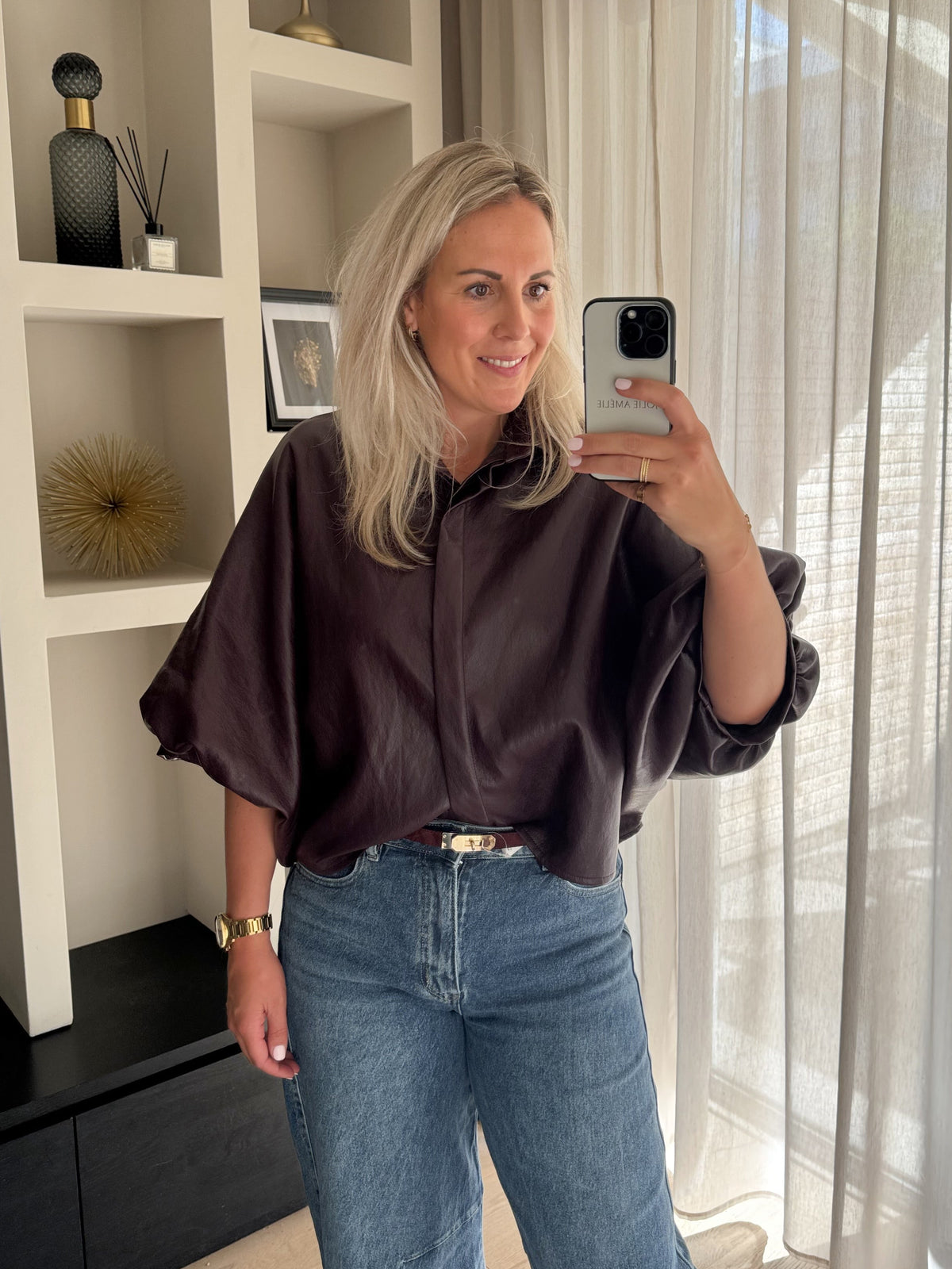 Manon - Ballonblouse PU - aubergine paars