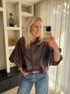 Manon - Ballonblouse PU - aubergine paars