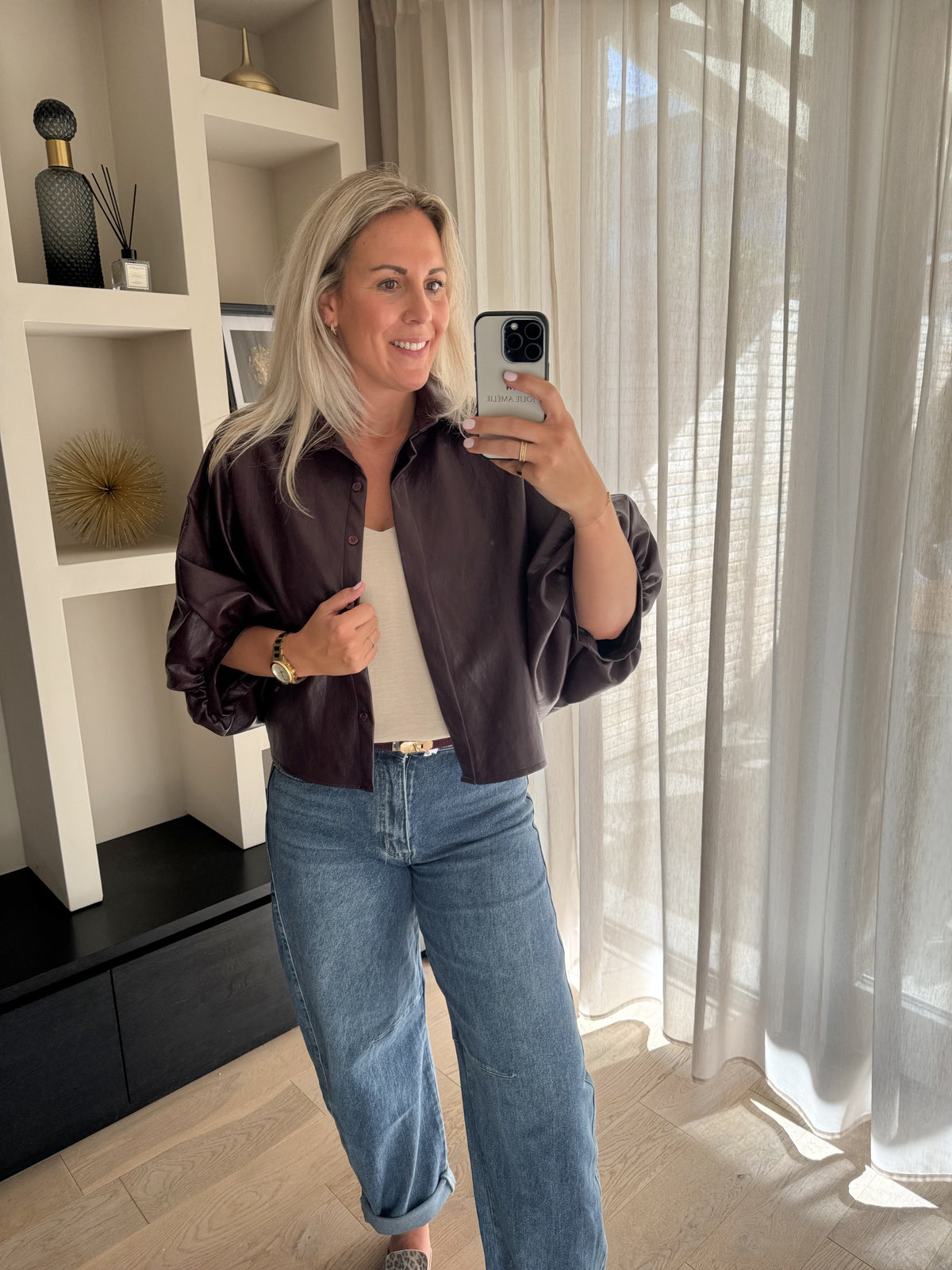 Manon - Ballonblouse PU - aubergine paars