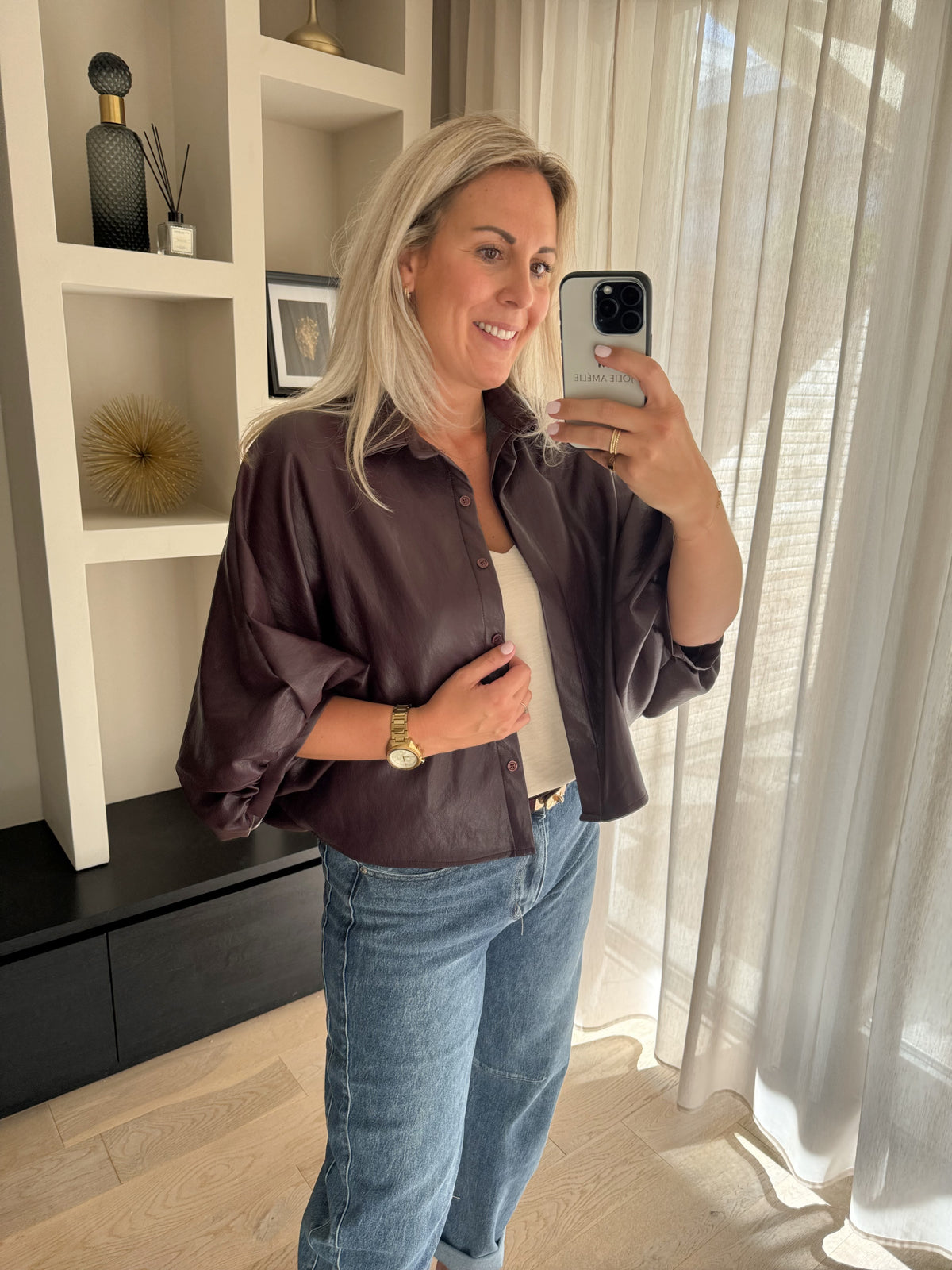 Manon - Ballonblouse PU - aubergine paars
