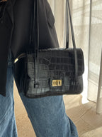 Cocco - Leren tas croco lange hengsels - zwart