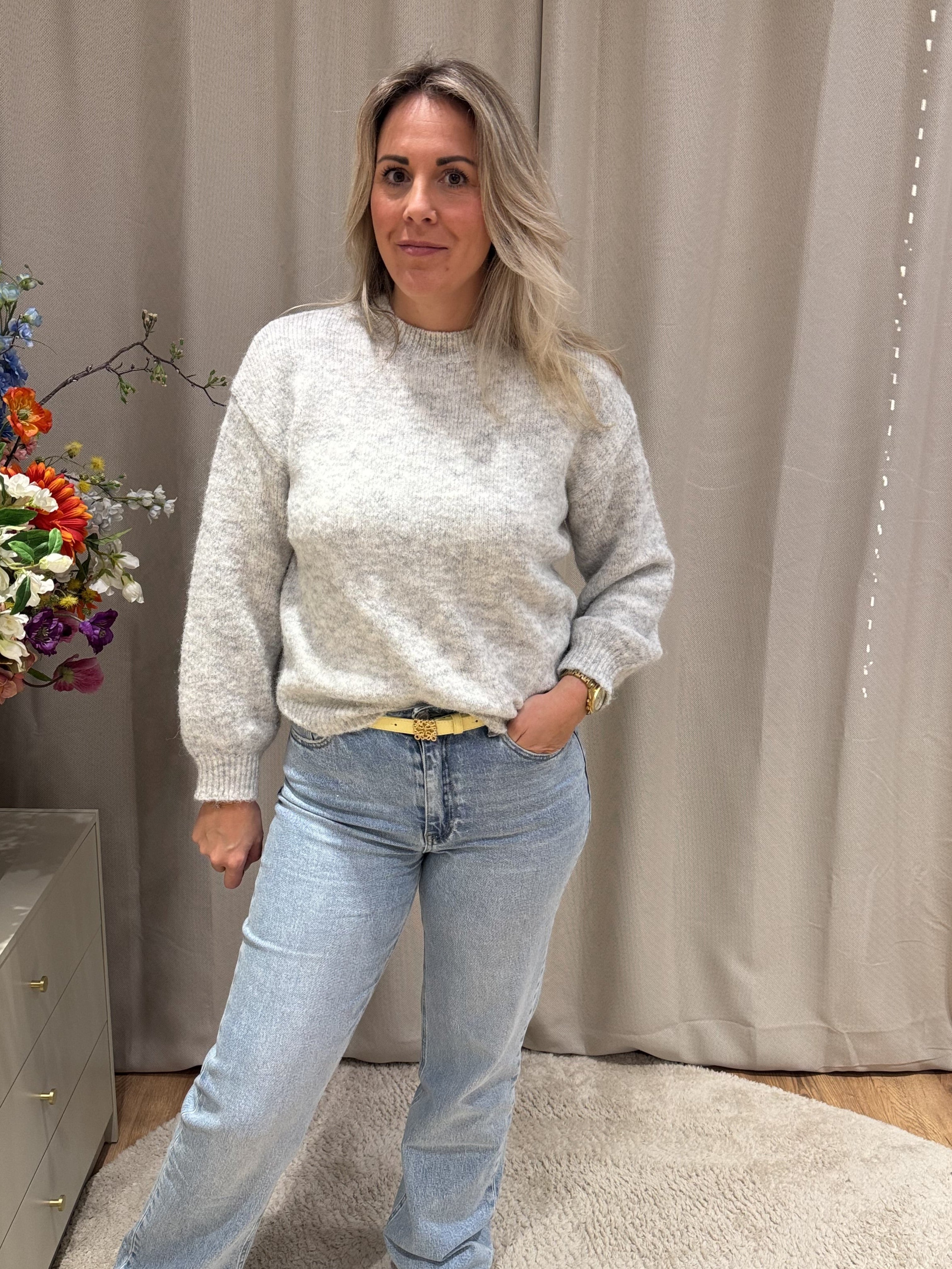 Lichtgrijze gebreide trui Jolie van Jolie Amélie