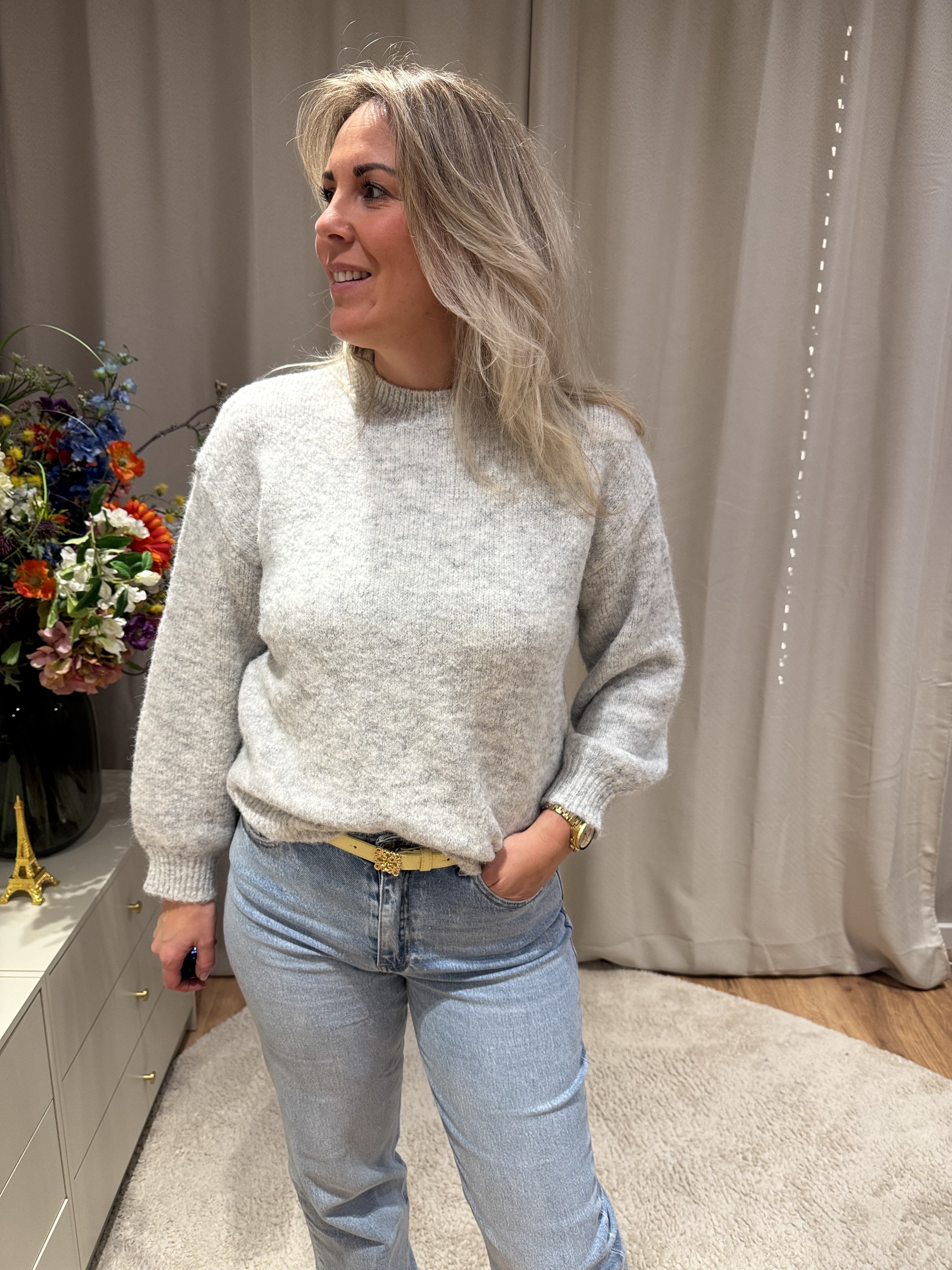 Lichtgrijze gebreide trui Jolie van Jolie Amélie