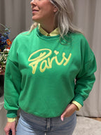 Groene oversized sweater Margot met Paris-opdruk van Jolie Amélie