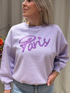 Lila oversized sweater Margot met Paris-opdruk van Jolie Amélie
