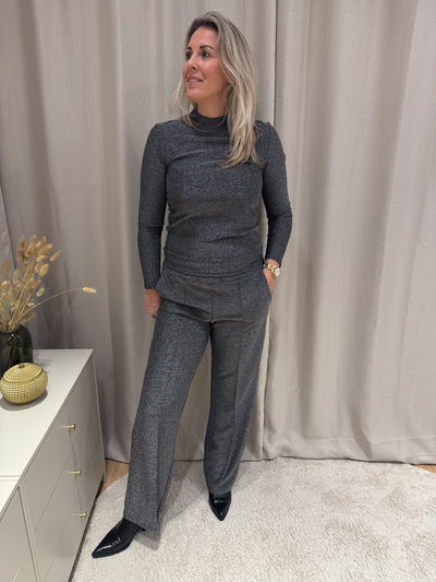 Lonneke - Azzurro glitter pantalon - zwart/zilver